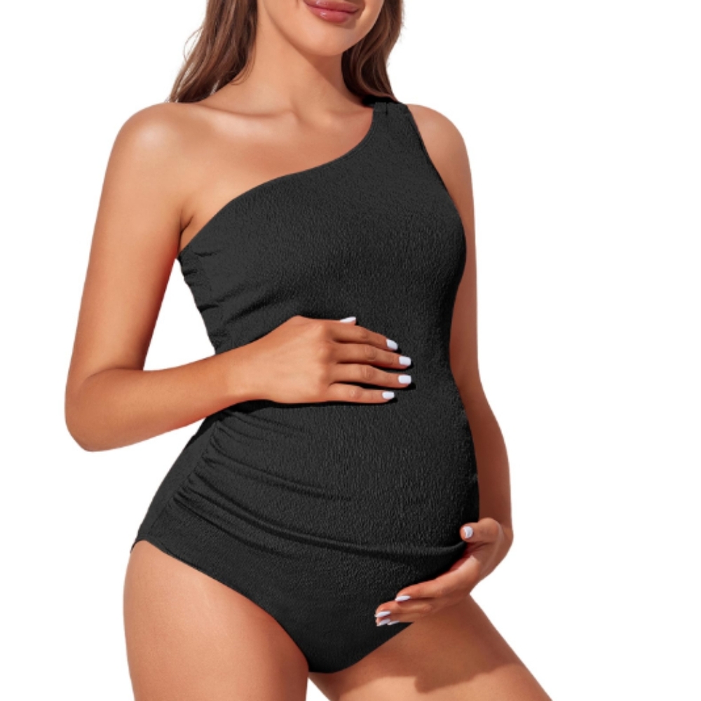 Summer Mae Maternity Swimsuit One Piece One Shoulder Ribbed Pregnancy